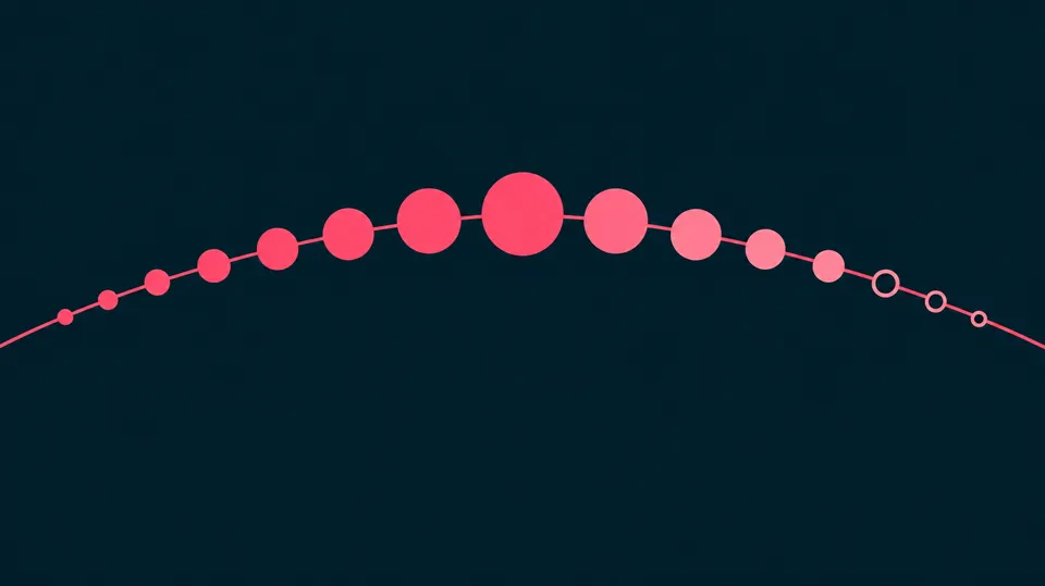 Duotone-illustration af en bue med cirkler, der vokser og bliver mindre igen som billede på livets faser